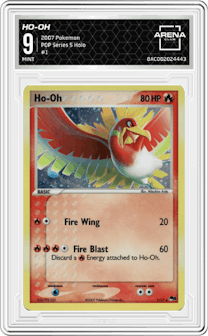 Ho-Oh from the 2007 Pokemon set graded by Arena Club and given an overall grade of 9.