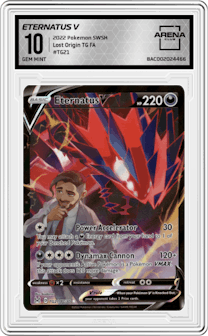Eternatus V from the 2022 Pokemon SWSH set graded by Arena Club and given an overall grade of 10.