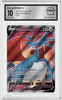 Salamence V from the 2020 Pokemon SWSH set graded by Arena Club and given an overall grade of 10.