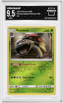 Venusaur from the 2017 Pokemon S&M set graded by Arena Club and given an overall grade of 9.5.