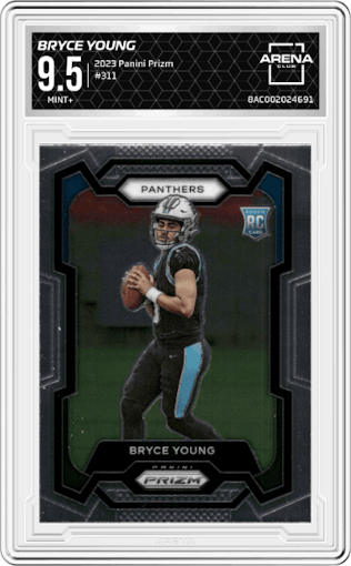 Bryce Young from the 2023 Panini Prizm set graded by Arena Club and given an overall grade of 9.5.