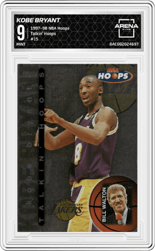 Kobe Bryant from the 1997-98 NBA Hoops set graded by Arena Club and given an overall grade of 9.