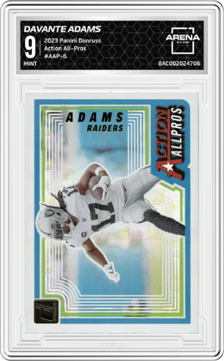 Davante Adams from the 2023 Panini Donruss set graded by Arena Club and given an overall grade of 9.