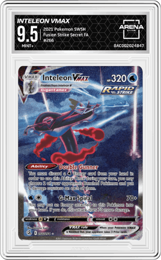 Inteleon VMAX from the 2021 Pokemon SWSH set graded by Arena Club and given an overall grade of 9.5.