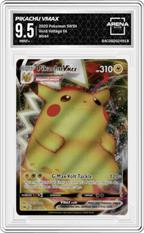 Pikachu VMAX from the 2020 Pokemon SWSH set graded by Arena Club and given an overall grade of 9.5.