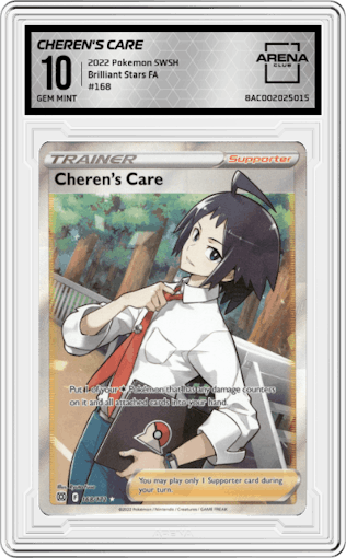 Cheren's Care from the 2022 Pokemon SWSH set graded by Arena Club and given an overall grade of 10.