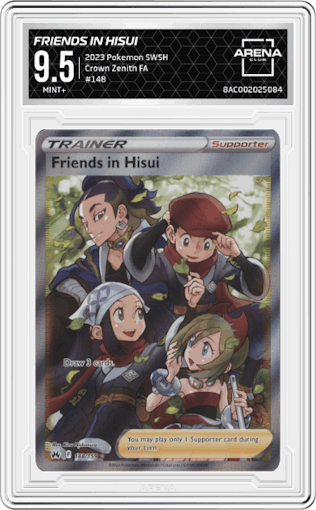 Friends in Hisui from the 2023 Pokemon SWSH set graded by Arena Club and given an overall grade of 9.5.