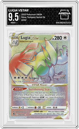 Lugia VSTAR from the 2022 Pokemon SWSH set graded by Arena Club and given an overall grade of 9.5.