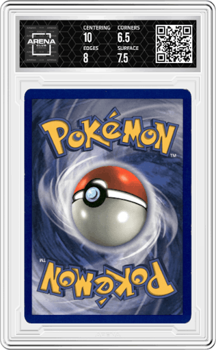 Vaporeon from the 1999 Pokemon set graded by Arena Club and given an overall grade of 7.