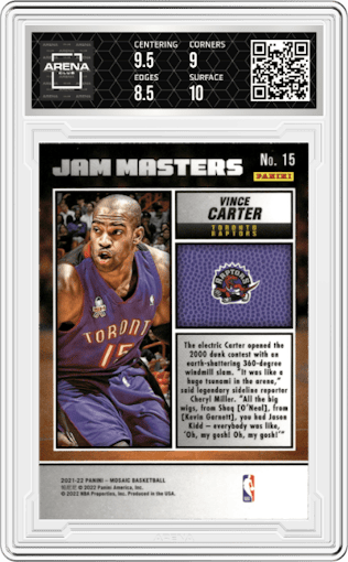 Vince Carter from the 2021-22 Panini Mosaic  set graded by Arena Club and given an overall grade of 9.