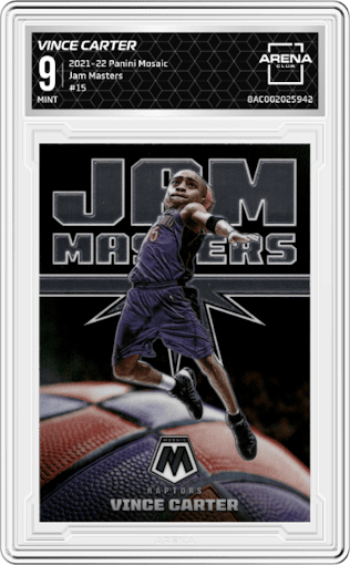 Vince Carter from the 2021-22 Panini Mosaic  set graded by Arena Club and given an overall grade of 9.