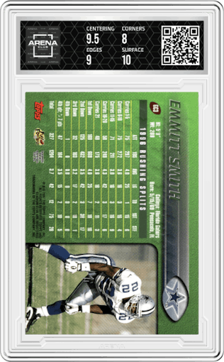 Emmitt Smith from the 1996 Stadium Club  set graded by Arena Club and given an overall grade of 8.5.