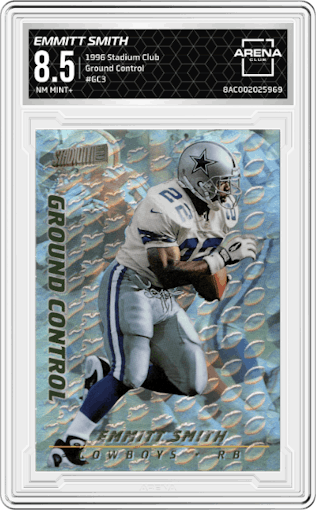 Emmitt Smith from the 1996 Stadium Club  set graded by Arena Club and given an overall grade of 8.5.