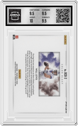 Will Levis from the 2023 Panini Prizm Draft Picks set graded by Arena Club and given an overall grade of 10.