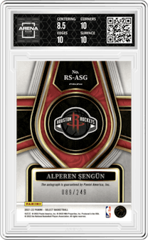 Alperen Sengun from the 2021-22 Panini Select set graded by Arena Club and given an overall grade of 9.