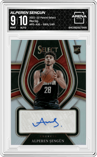 Alperen Sengun from the 2021-22 Panini Select set graded by Arena Club and given an overall grade of 9.