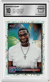 Shawn Kemp from the 2021 Topps Finest set featuring a Speckle Refractor  parallel graded by Arena Club and given an overall grade of 10.