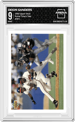  Deion Sanders from the 1992 Upper Deck set graded by Arena Club and given an overall grade of 9.