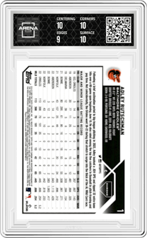 Adley Rutschman from the 2023 Topps Chrome set graded by Arena Club and given an overall grade of 9.5.