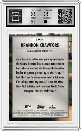 Brandon Crawford from the 2023 Topps Update set graded by Arena Club and given an overall grade of 10.