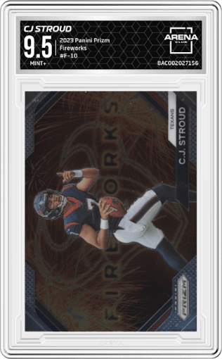 CJ Stroud from the 2023 Panini Prizm set graded by Arena Club and given an overall grade of 9.5.