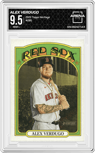 Alex Verdugo from the 2021 Topps Heritage set graded by Arena Club and given an overall grade of 9.5.