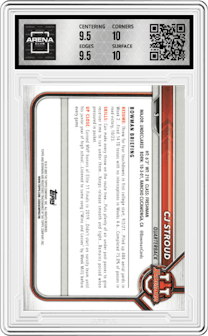 CJ Stroud from the 2021-22 Bowman University set graded by Arena Club and given an overall grade of 10.