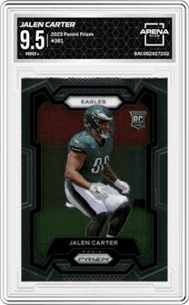 Jalen Carter from the 2023 Panini Prizm set graded by Arena Club and given an overall grade of 9.5.