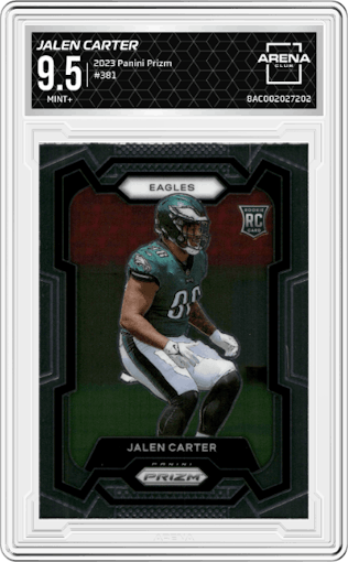 Jalen Carter from the 2023 Panini Prizm set graded by Arena Club and given an overall grade of 9.5.