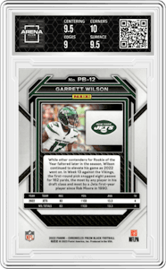 Garrett Wilson from the 2022 Panini Chronicles set graded by Arena Club and given an overall grade of 9.5.