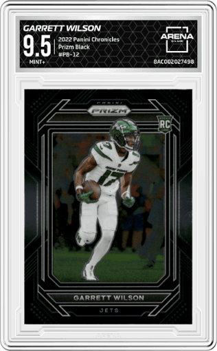 Garrett Wilson from the 2022 Panini Chronicles set graded by Arena Club and given an overall grade of 9.5.