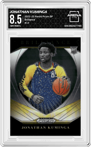 Jonathan Kuminga from the 2021-22 Panini Prizm Draft Picks set graded by Arena Club and given an overall grade of 8.5.