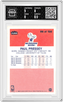 Paul Pressey from the 1986-87 Fleer set graded by Arena Club and given an overall grade of 8.5.