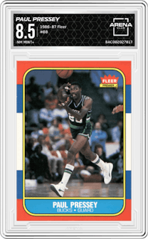 Paul Pressey from the 1986-87 Fleer set graded by Arena Club and given an overall grade of 8.5.