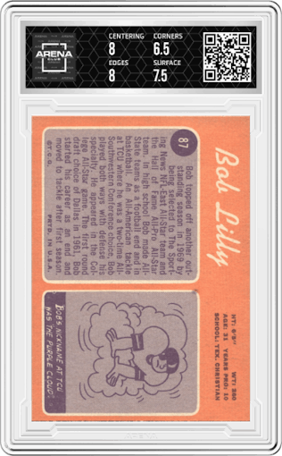 Bob Lilly from the 1970 Topps set graded by Arena Club and given an overall grade of 7.