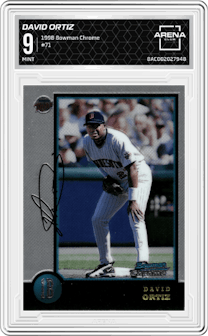 David Ortiz from the 1998 Bowman Chrome set graded by Arena Club and given an overall grade of 9.
