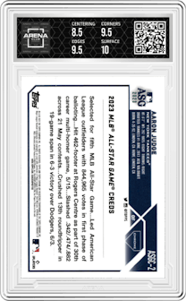 Aaron Judge from the 2023 Topps Chrome Update set graded by Arena Club and given an overall grade of 9.