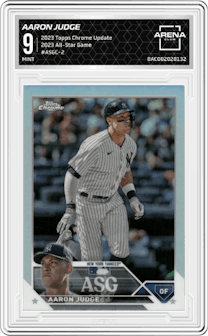Aaron Judge from the 2023 Topps Chrome Update set graded by Arena Club and given an overall grade of 9.