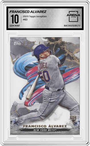 Francisco Alvarez from the 2023 Topps Inception set graded by Arena Club and given an overall grade of 10.