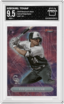 Ezequiel Tovar from the 2023 Bowman's Best set graded by Arena Club and given an overall grade of 9.5.