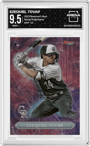 Ezequiel Tovar from the 2023 Bowman's Best set graded by Arena Club and given an overall grade of 9.5.