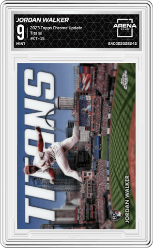 Jordan Walker from the 2023 Topps Chrome Update set graded by Arena Club and given an overall grade of 9.