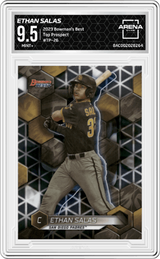Ethan Salas from the 2023 Bowman's Best set graded by Arena Club and given an overall grade of 9.5.
