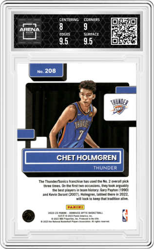 Chet Holmgren from the 2022-23 Panini Donruss Optic  set graded by Arena Club and given an overall grade of 8.5.