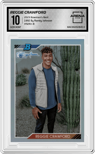 Reggie Crawford from the 2023 Bowman's Best set graded by Arena Club and given an overall grade of 10.