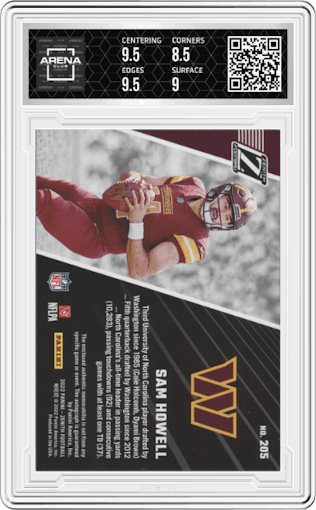Sam Howell from the 2022 Panini Zenith set graded by Arena Club and given an overall grade of 9.