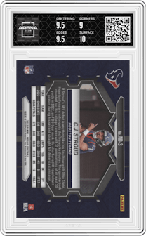 C.J. Stroud from the 2023 Panini Mosaic set graded by Arena Club and given an overall grade of 9.5.