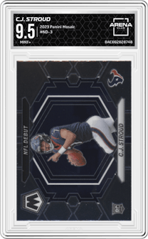 C.J. Stroud from the 2023 Panini Mosaic set graded by Arena Club and given an overall grade of 9.5.