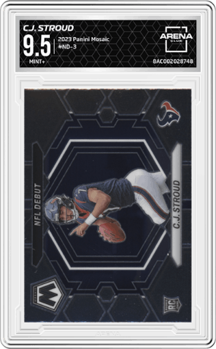 C.J. Stroud from the 2023 Panini Mosaic set graded by Arena Club and given an overall grade of 9.5.