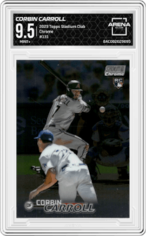 Corbin Carroll from the 2023 Topps Stadium Club set graded by Arena Club and given an overall grade of 9.5.
